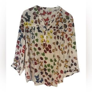 Serengeti Womens Butterfly & Floral Flowy Peasant Tunic Top Size XL Boho